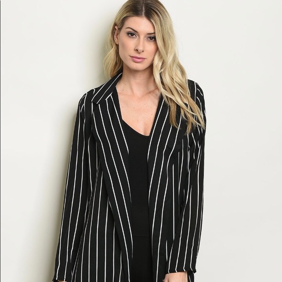 Black with White Stripes Full Length Cardigan - Picture 2 of 8